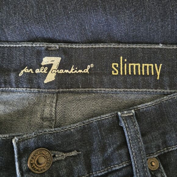 7 For All Mankind 32 Dark Wash Straight Leg Slimmy Jeans Women Mid-Rise - Picture 7 of 10